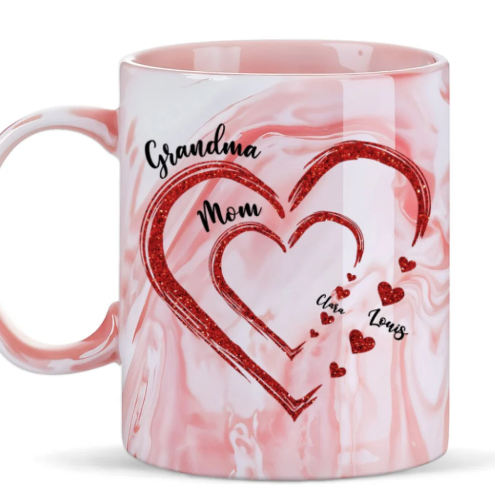 Mom Grandma Sweethearts - Personalized Custom Pink Marble Mug - Image 6