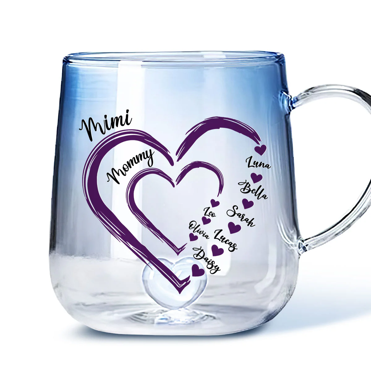 Mom Heart - Personalized Custom Blue Gradient Glass Mug - Image 2