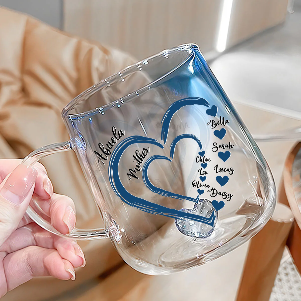 Mom Heart - Personalized Custom Blue Gradient Glass Mug - Image 3