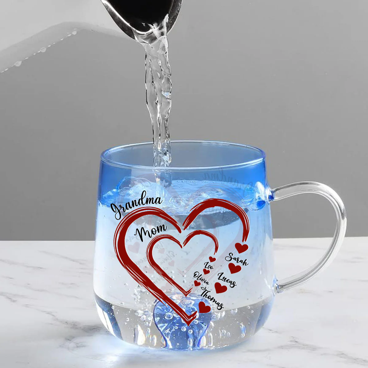 Mom Heart - Personalized Custom Blue Gradient Glass Mug - Image 4