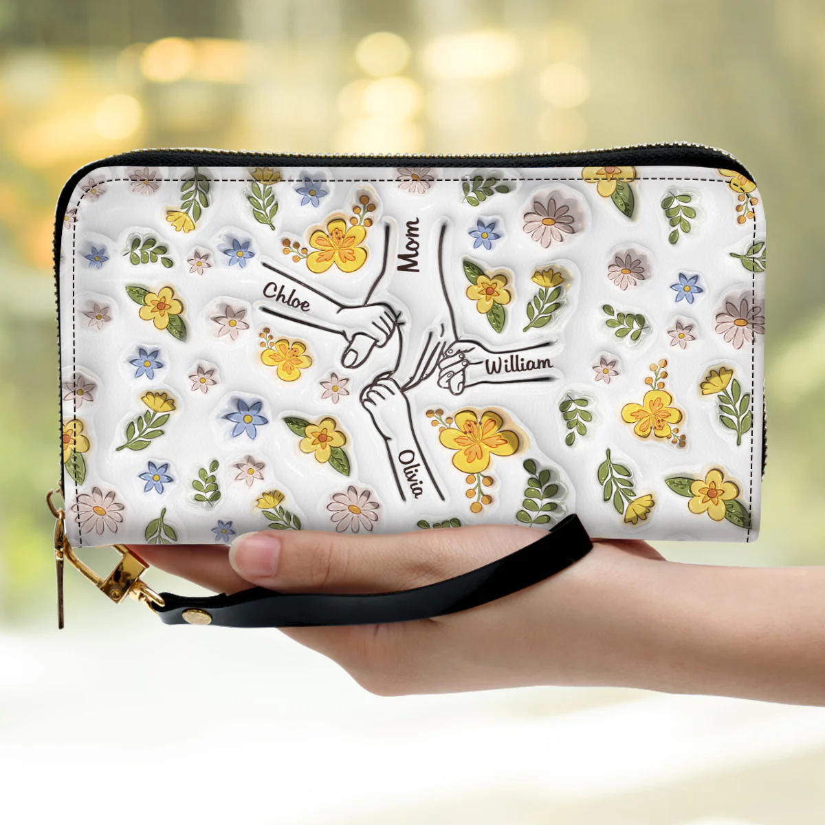 Mom Hold Kid Hand - Personalized Custom 3D Inflated Effect Leather Wallet - Image 3