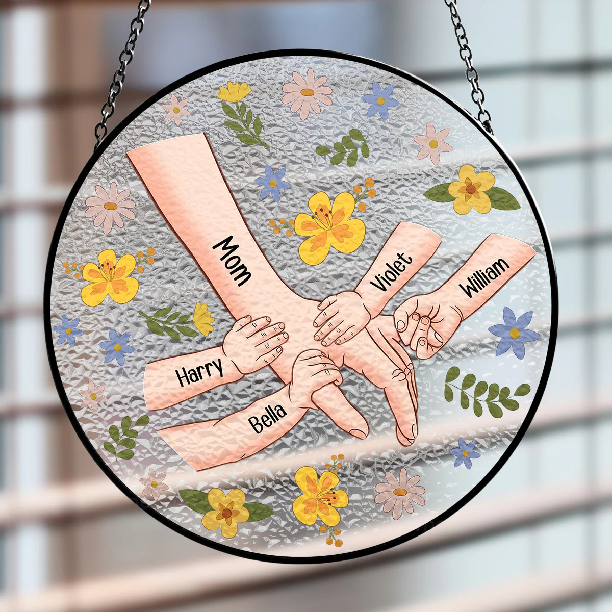 Mom Hold My Hand Also My Heart - Personalized Custom Window Hanging Suncatcher - Image 2