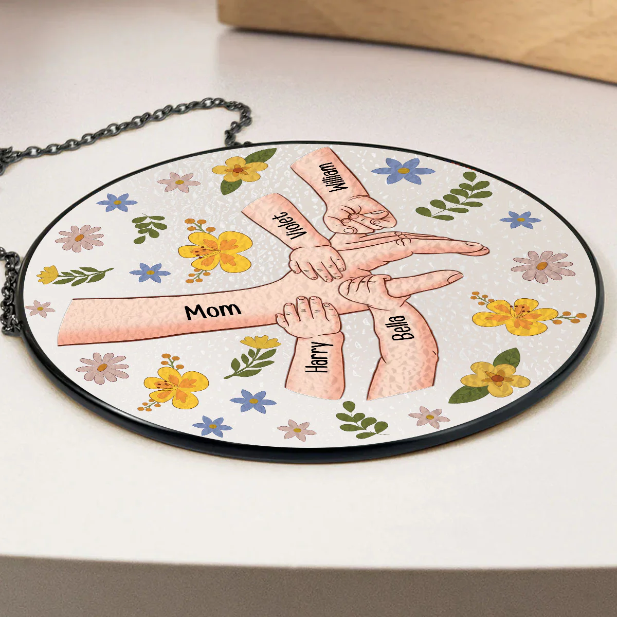 Mom Hold My Hand Also My Heart - Personalized Custom Window Hanging Suncatcher - Image 3