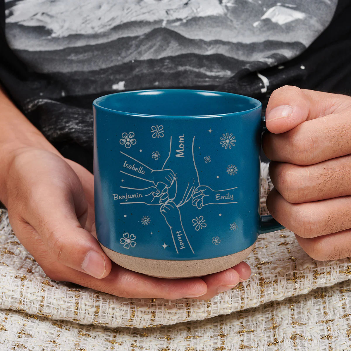 Mom Hold My Hand - Personalized Custom Engraved Pottery Mug - Image 2