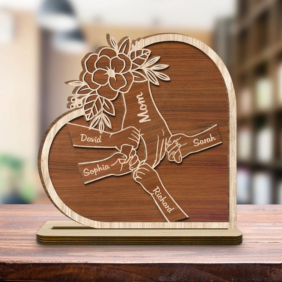 Mom Hold Our Hand And Our Heart - Personalized Custom 2-Layer Wood Plaque With Flat Base - Image 4