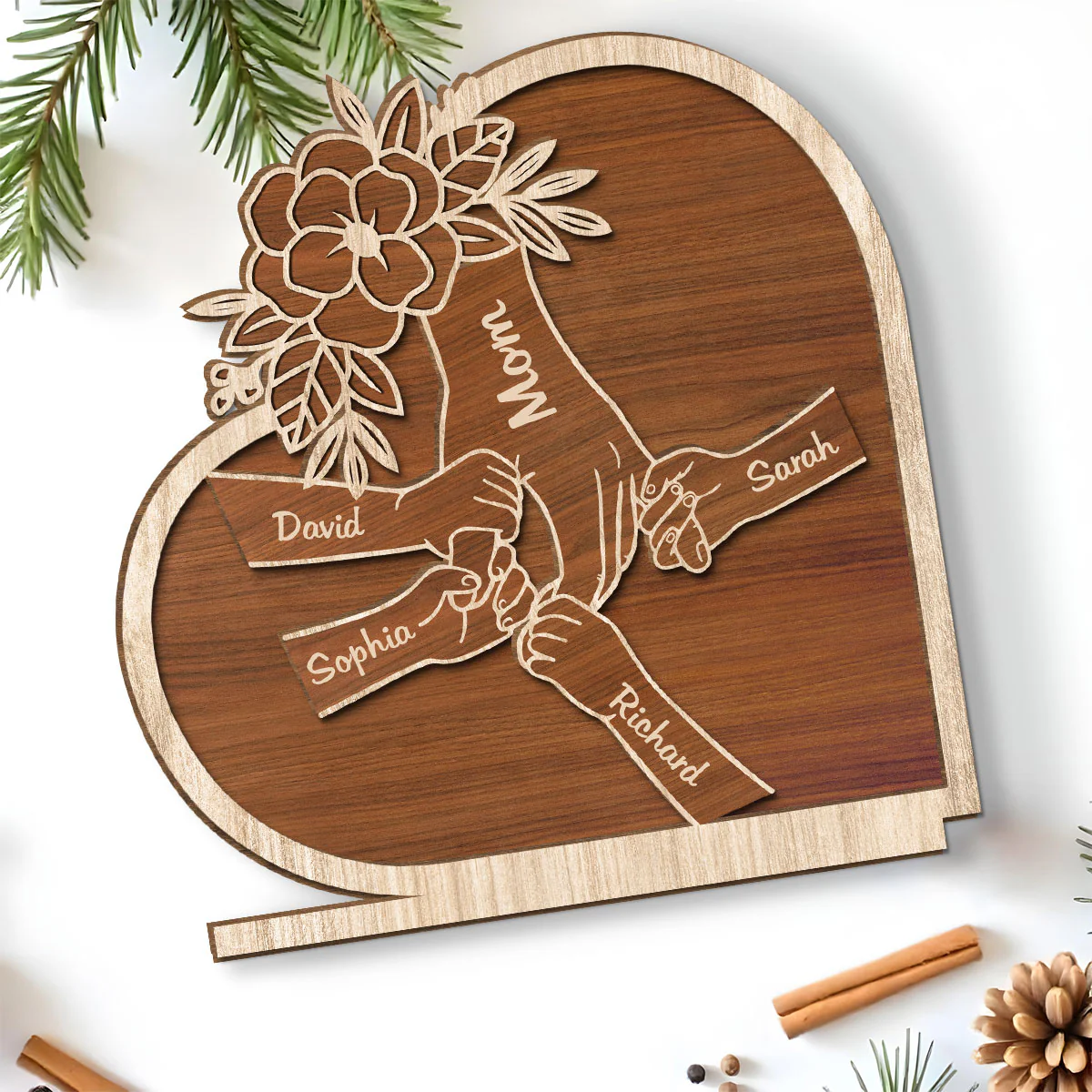 Mom Hold Our Hand And Our Heart - Personalized Custom 2-Layer Wood Plaque With Flat Base - Image 5