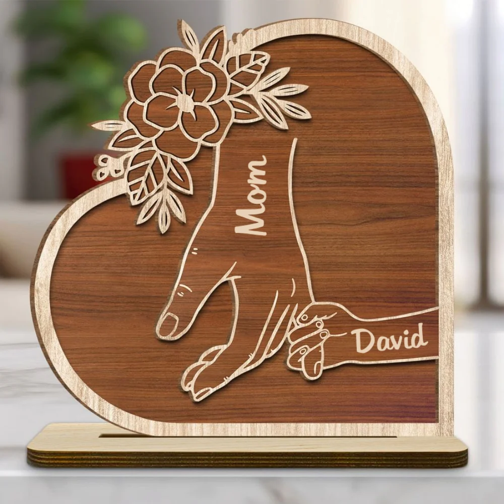 Mom Hold Our Hand And Our Heart - Personalized Custom 2-Layer Wood Plaque With Flat Base - Image 6