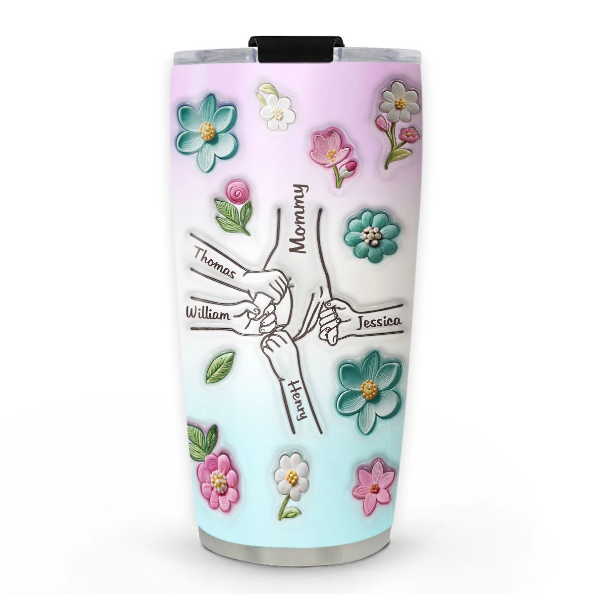Mom Hold Our Hands - Personalized Custom 3D Inflated Effect Tumbler