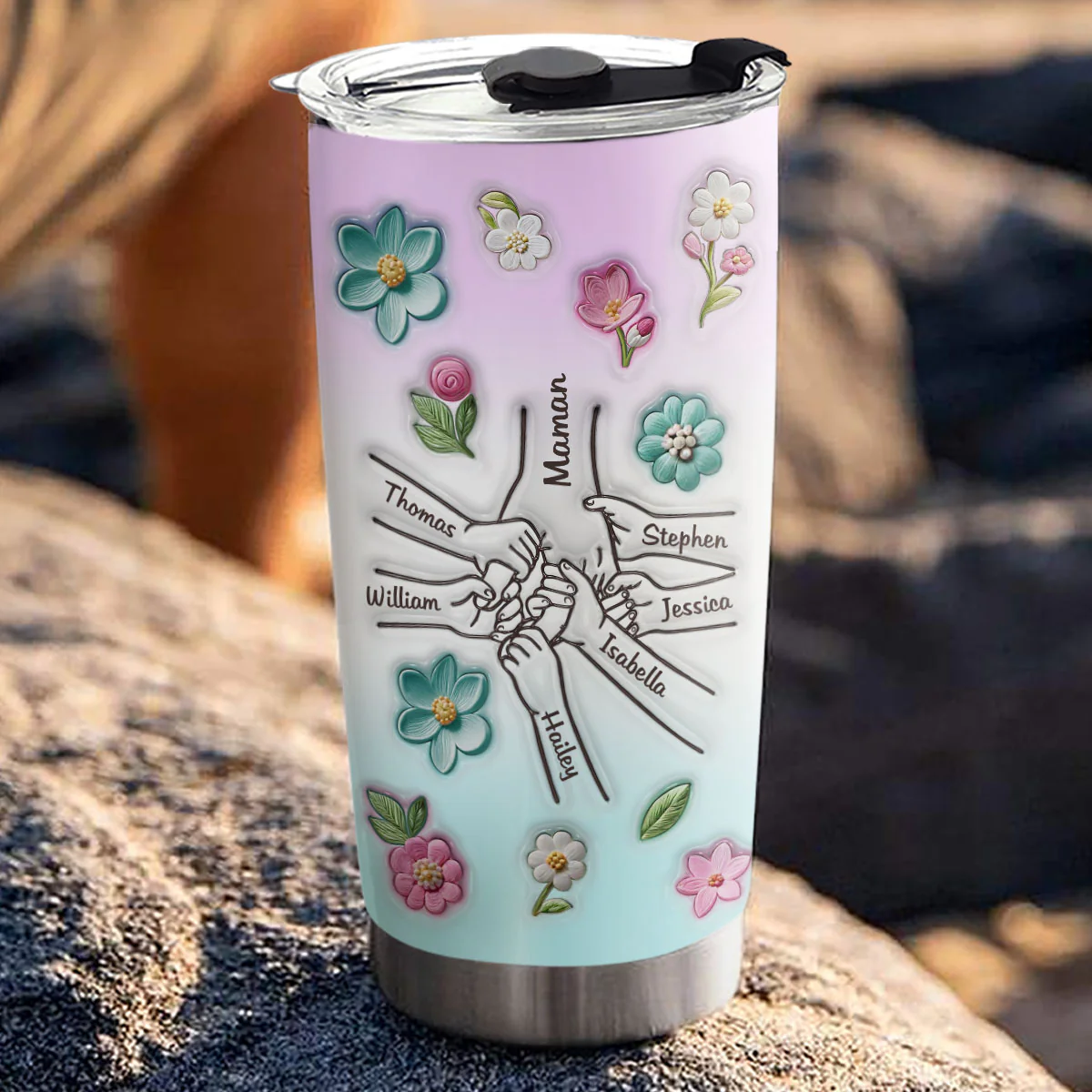 Mom Hold Our Hands - Personalized Custom 3D Inflated Effect Tumbler - Image 3