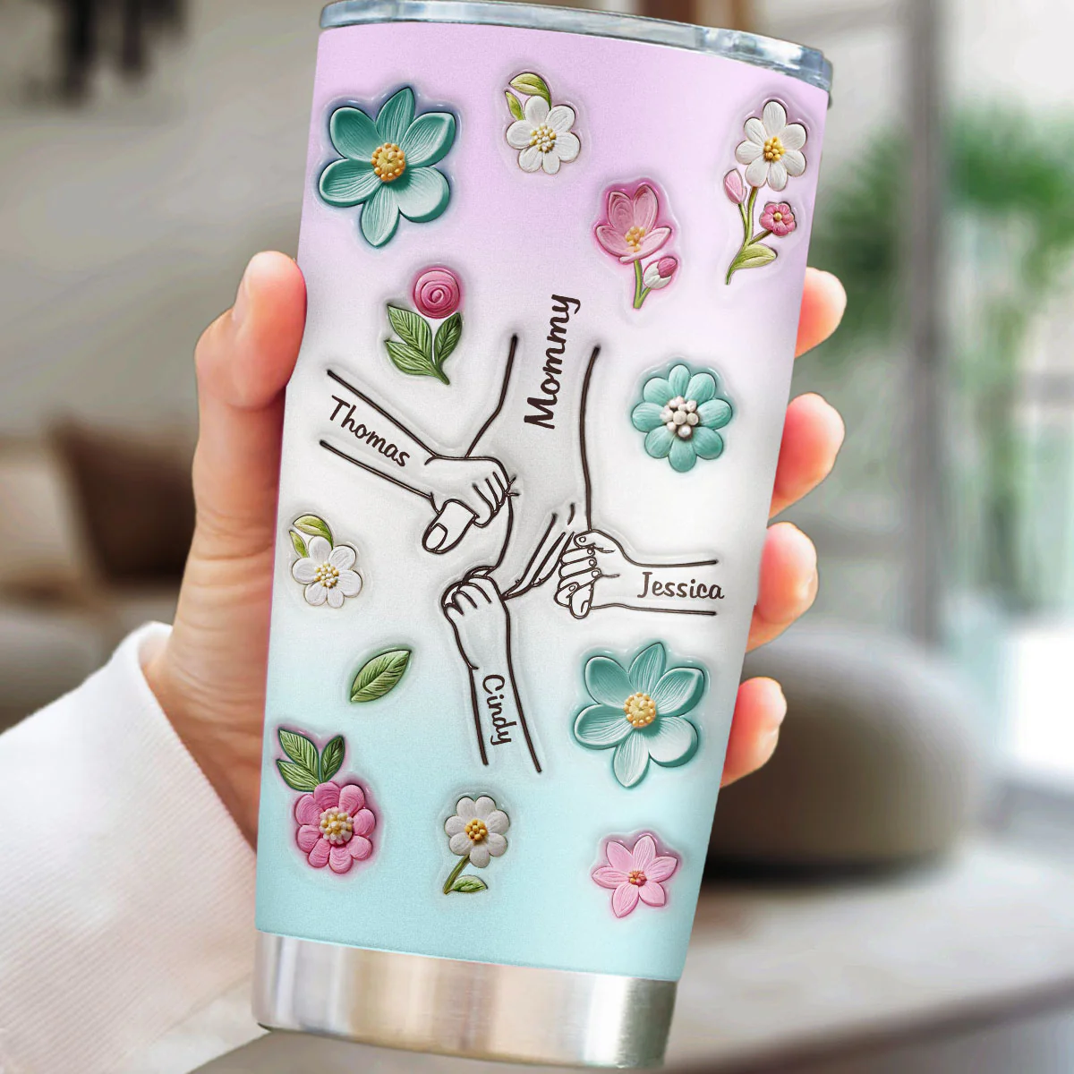 Mom Hold Our Hands - Personalized Custom 3D Inflated Effect Tumbler - Image 4