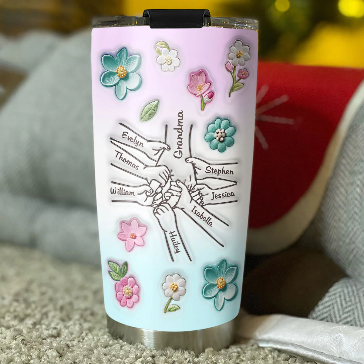 Mom Hold Our Hands - Personalized Custom 3D Inflated Effect Tumbler - Image 5
