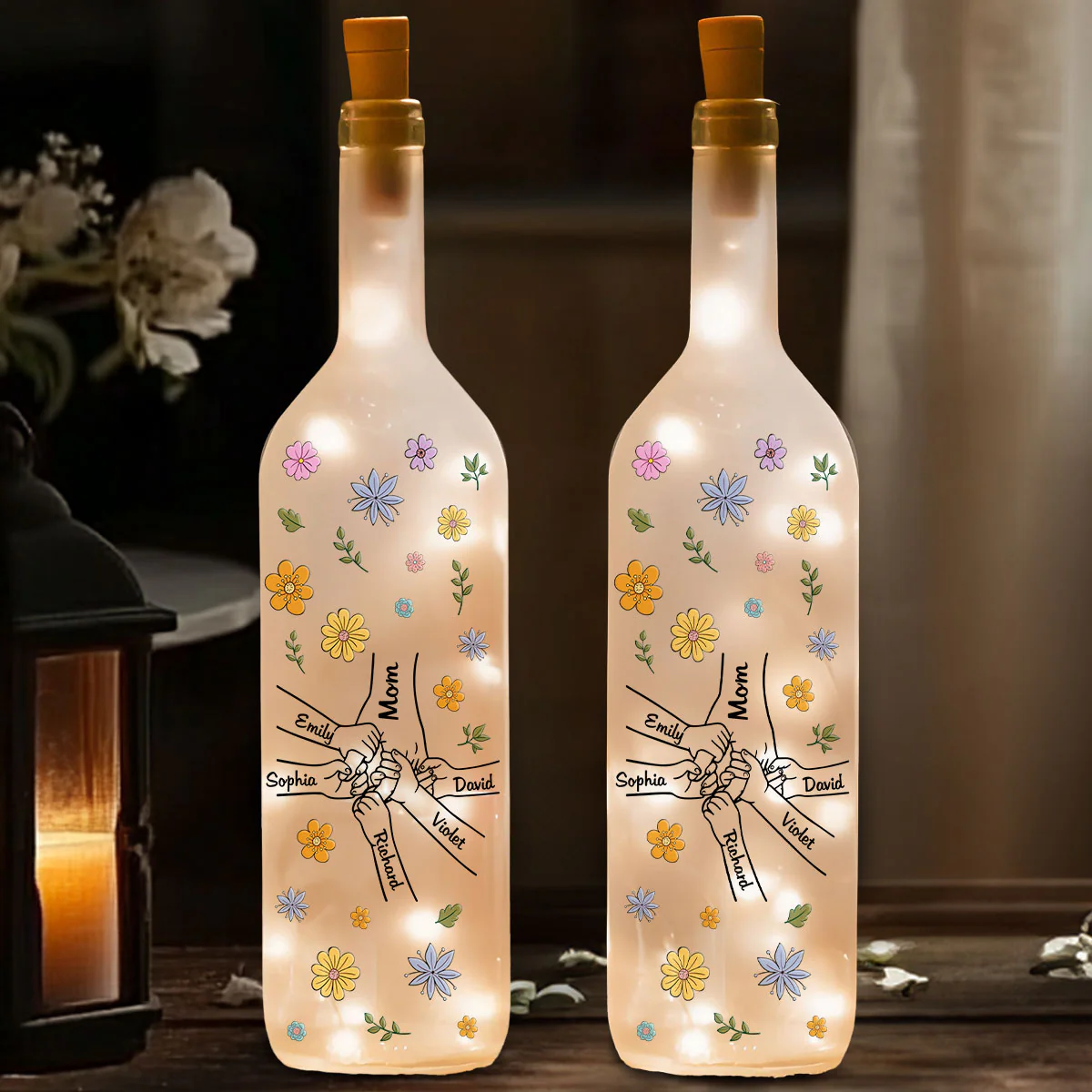 Mom Hold Our Hands - Personalized Custom Bottle Lamp - Image 3