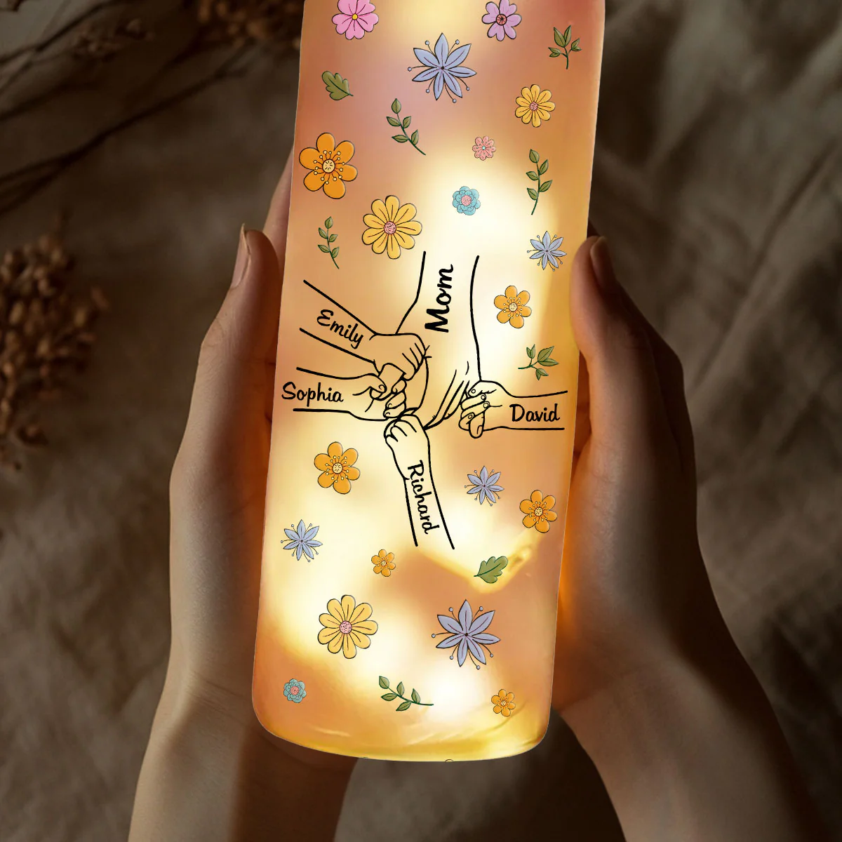 Mom Hold Our Hands - Personalized Custom Bottle Lamp - Image 4