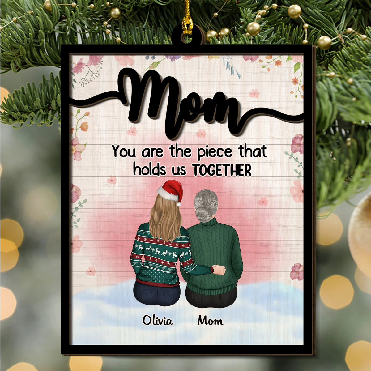 Mom Holds Us Together - Personalized Custom 2-layered Wood Ornament - Image 2