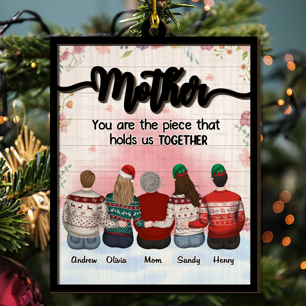 Mom Holds Us Together - Personalized Custom 2-layered Wood Ornament - Image 4