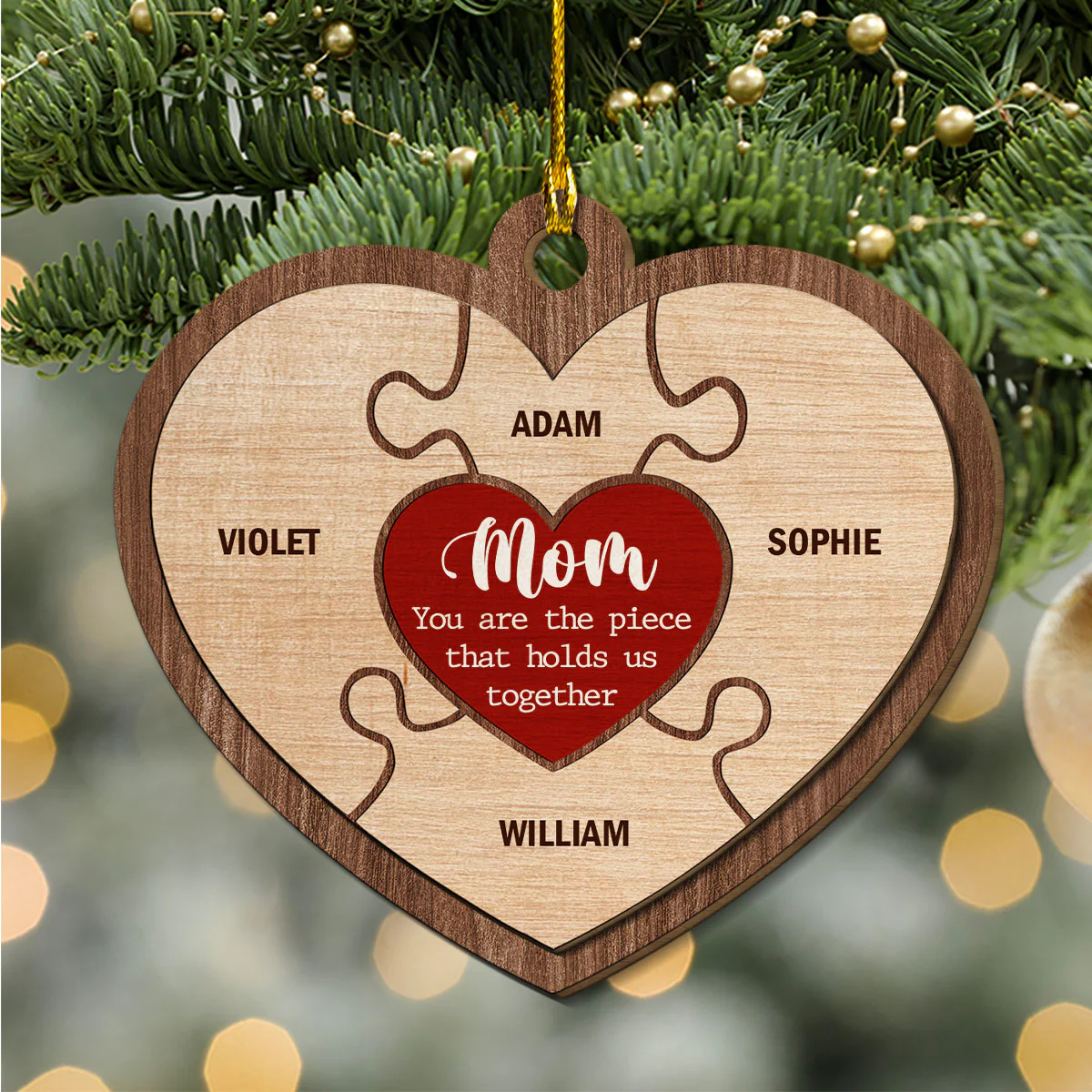 Mom Holds Us Together - Personalized Custom Freeshape 2-Layered Wood Ornament - Image 3