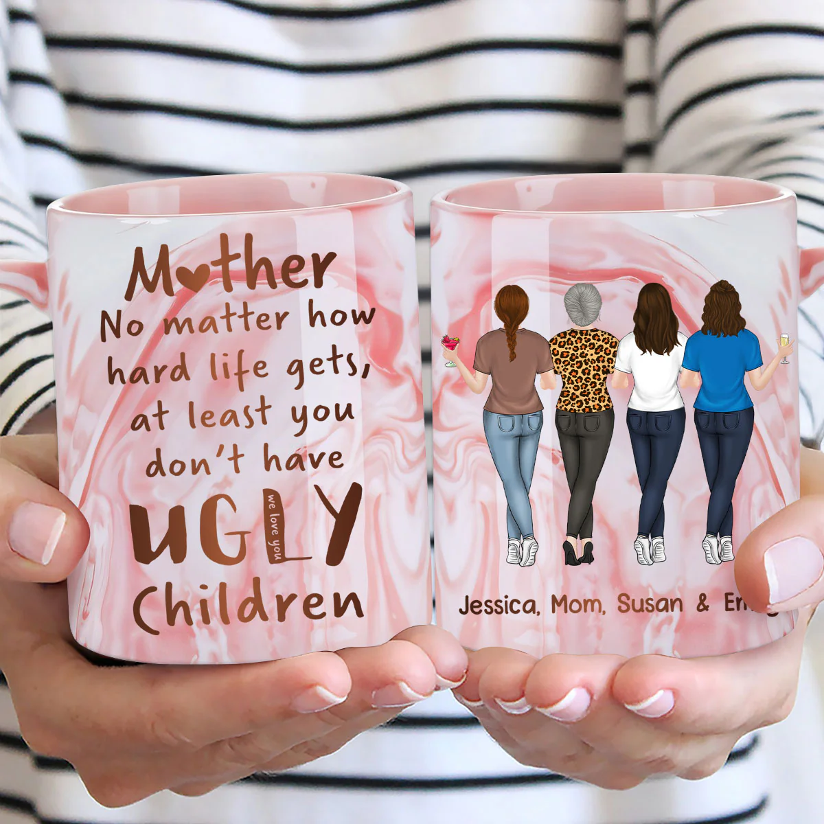 Mom Life Funny - Personalized Custom Pink Marble Mug - Image 5