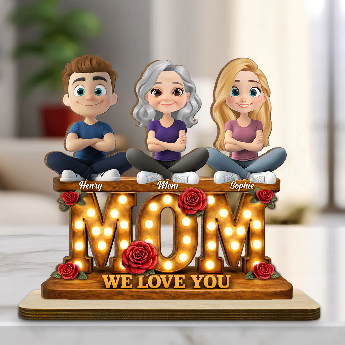 Mom Love Forever - Personalized Custom 2-Layer Wood Plaque With Flat Base
