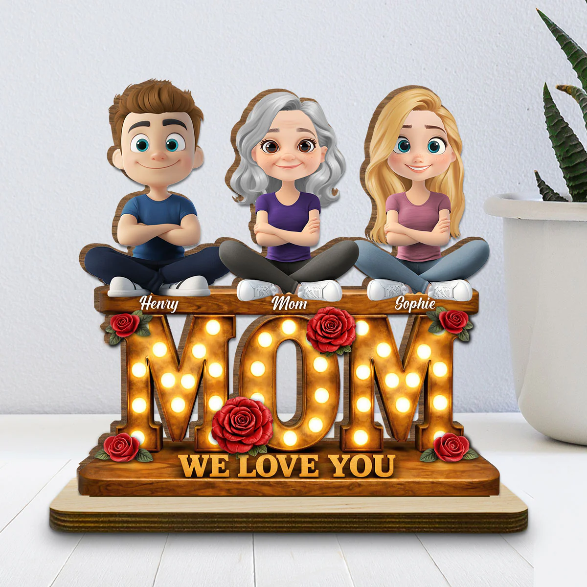 Mom Love Forever - Personalized Custom 2-Layer Wood Plaque With Flat Base - Image 2