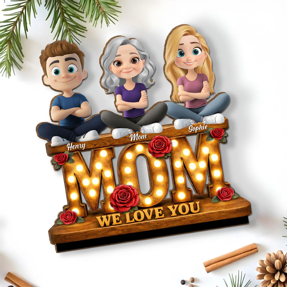 Mom Love Forever - Personalized Custom 2-Layer Wood Plaque With Flat Base - Image 5