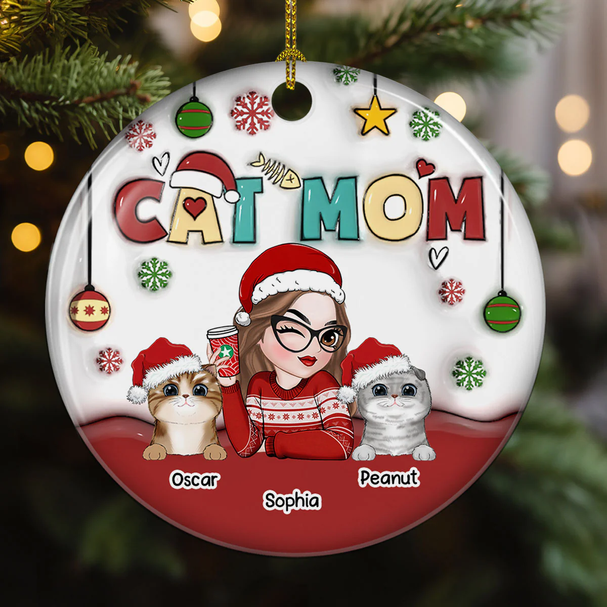 Mom Of Cats- Personalized Custom 3D Inflated Effect Ceramic Ornament - Image 3