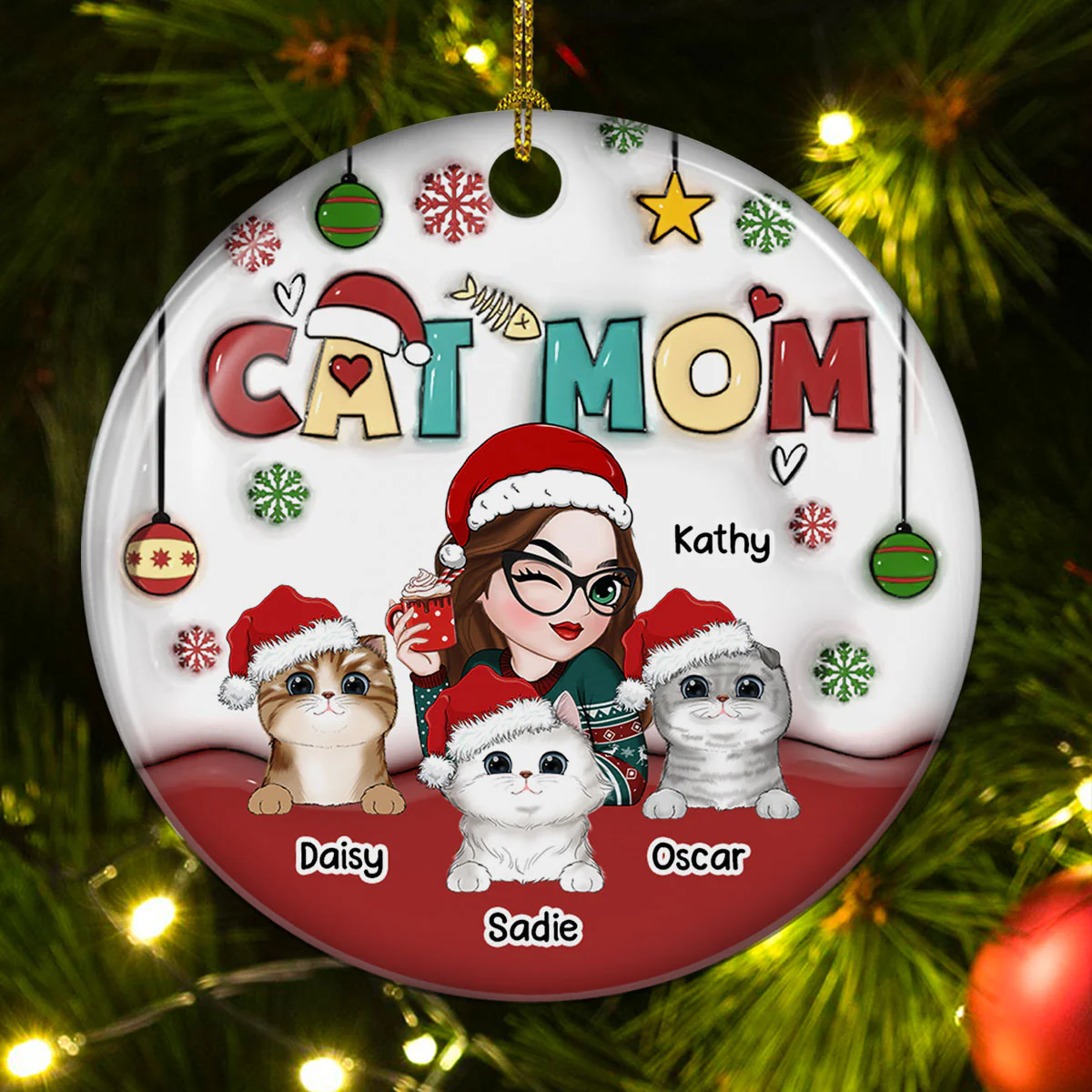 Mom Of Cats- Personalized Custom 3D Inflated Effect Ceramic Ornament - Image 4