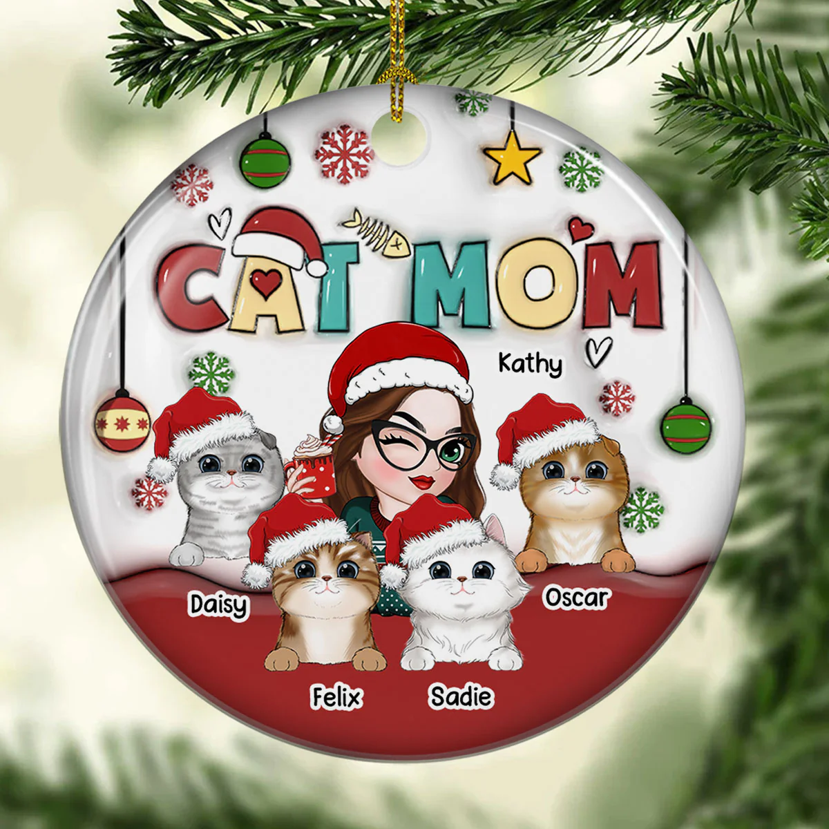 Mom Of Cats- Personalized Custom 3D Inflated Effect Ceramic Ornament - Image 5