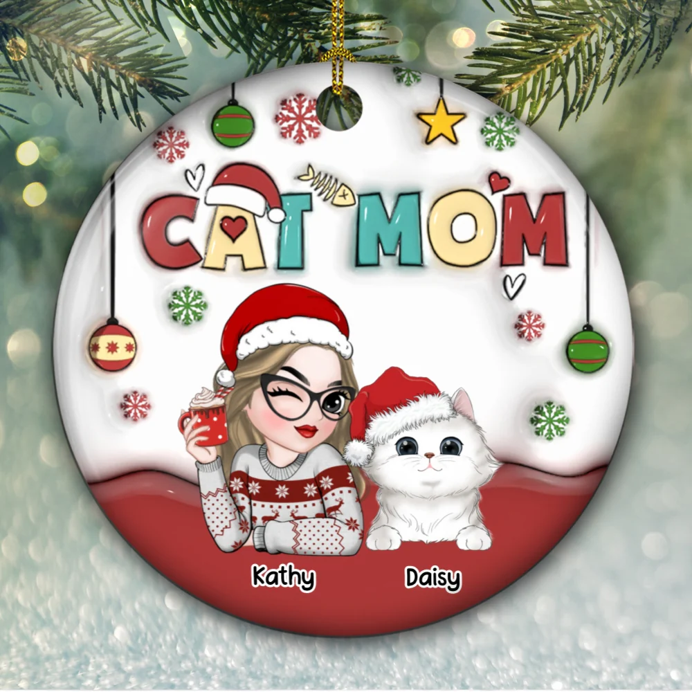 Mom Of Cats- Personalized Custom 3D Inflated Effect Ceramic Ornament - Image 6