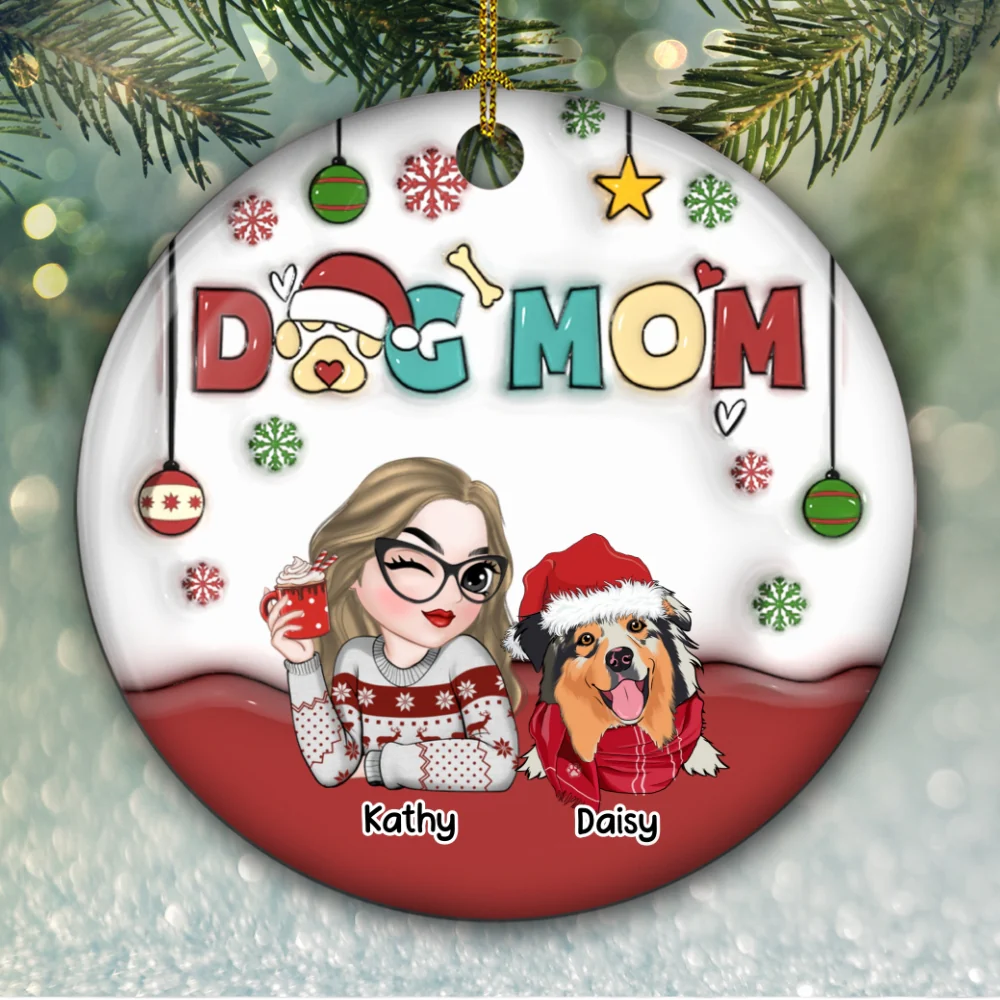 Mom Of Dogs - Personalized Custom 3D Inflated Effect Ceramic Ornament - Image 5