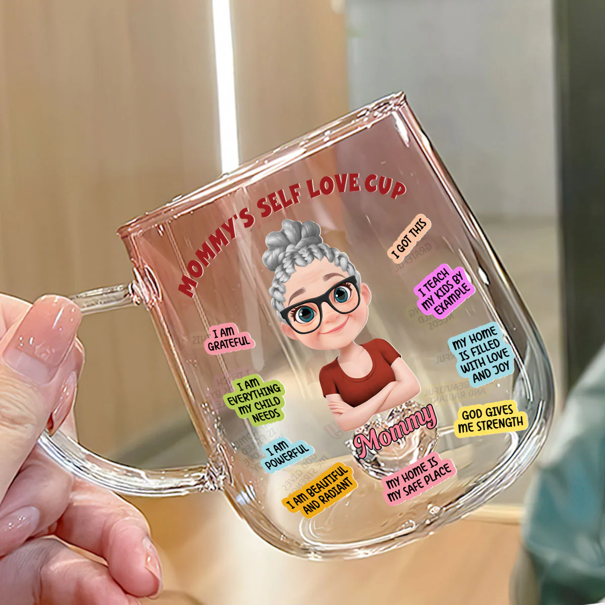 Mom Self Love Cup Version 2 - Personalized Custom Pink Gradient Glass Mug - Image 3