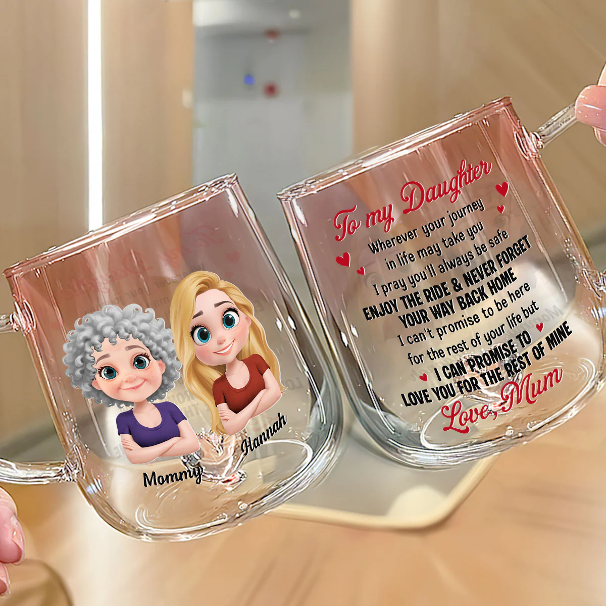 Mom To Daughter Enjoy The Ride - Personalized Custom Pink Gradient Glass Mug - Image 4