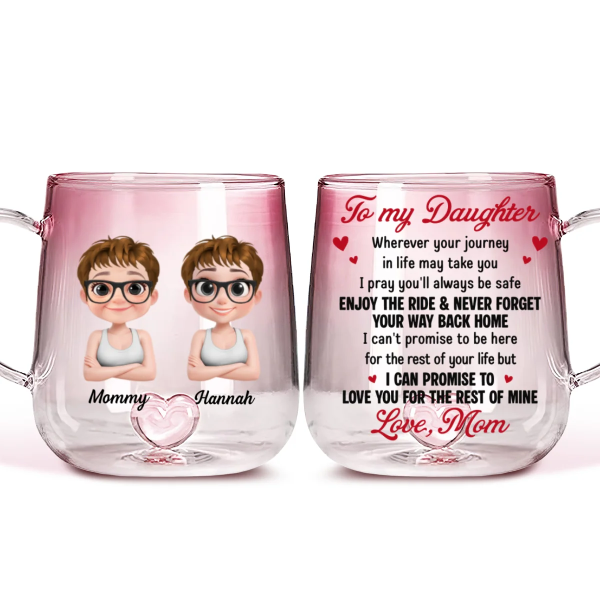 Mom To Daughter Enjoy The Ride - Personalized Custom Pink Gradient Glass Mug - Image 6