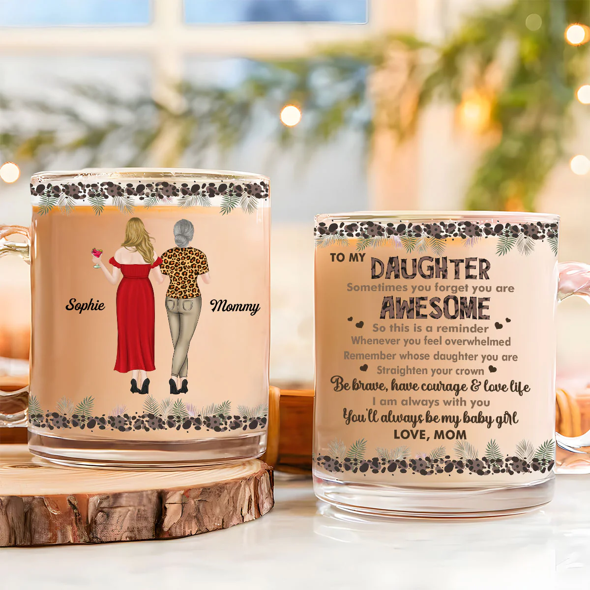 Mom To Daughter Straighten Your Crown - Personalized Custom Glass Mug - Image 2