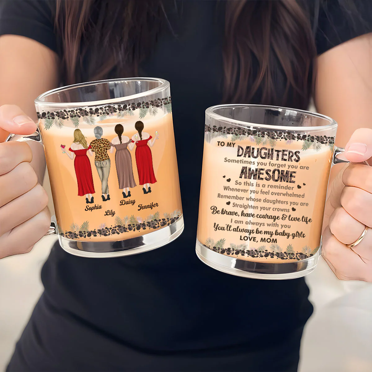 Mom To Daughter Straighten Your Crown - Personalized Custom Glass Mug - Image 3