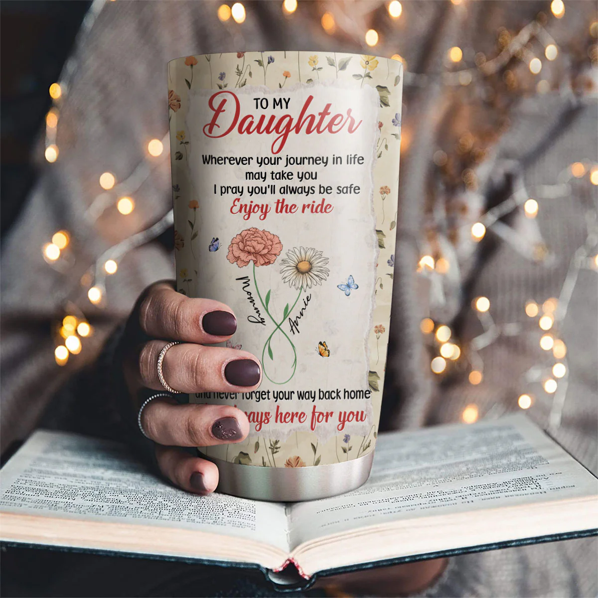 Mom To Daughter Way Back Home - Personalized Custom Tumbler - Image 2