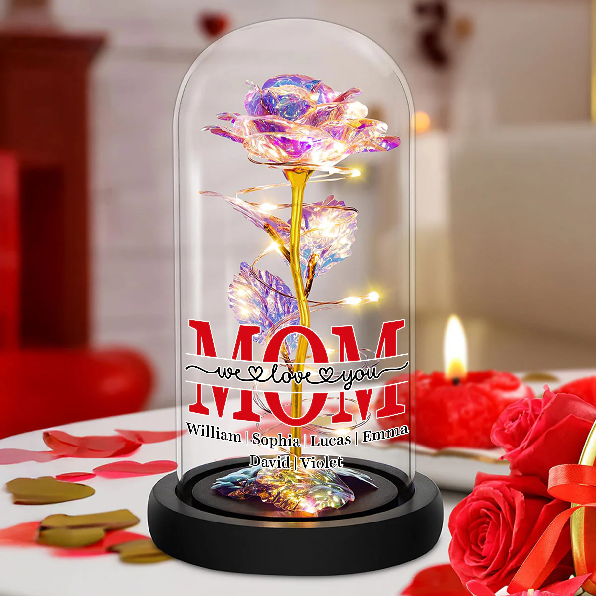 Mom We Love You - Personalized Custom Sparkly Rose - Image 3