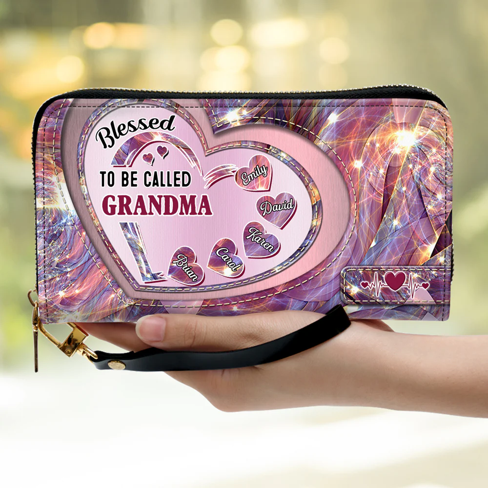 Mom With Sweet Heart Kids - Personalized Custom Leather Wallet - Image 2