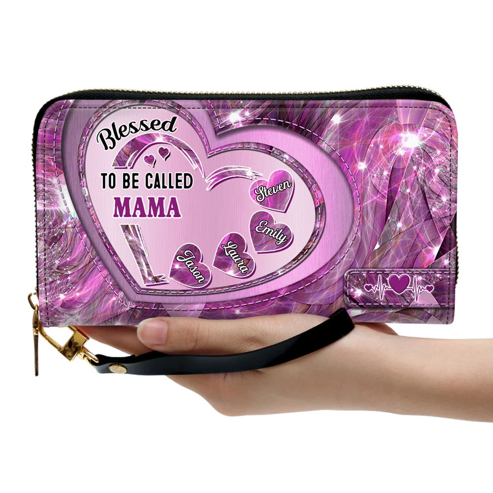 Mom With Sweet Heart Kids - Personalized Custom Leather Wallet - Image 3
