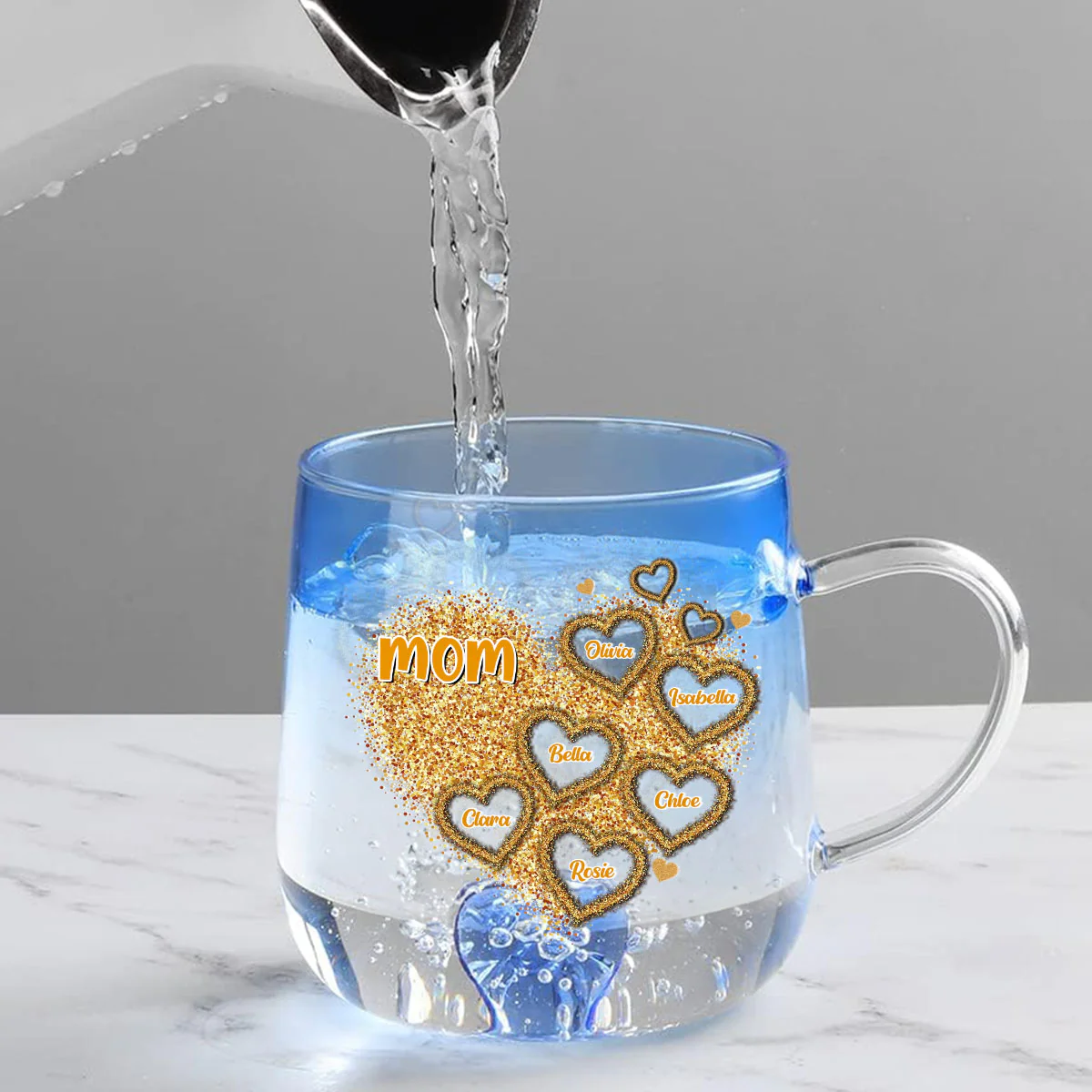 Mom You Are Our Heart - Personalized Custom Blue Gradient Glass Mug - Image 2