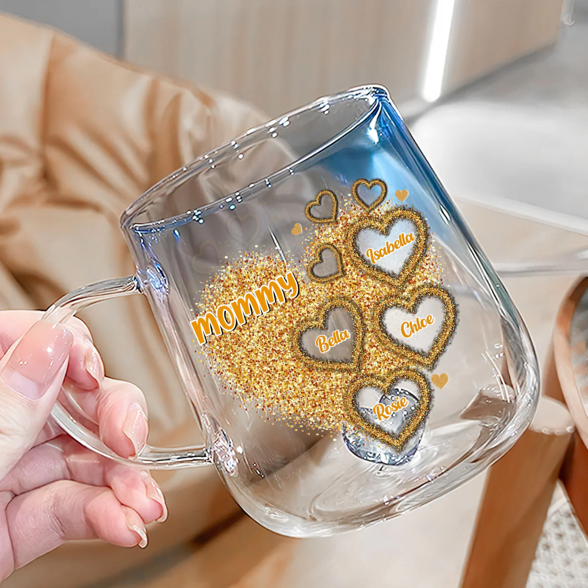 Mom You Are Our Heart - Personalized Custom Blue Gradient Glass Mug - Image 3