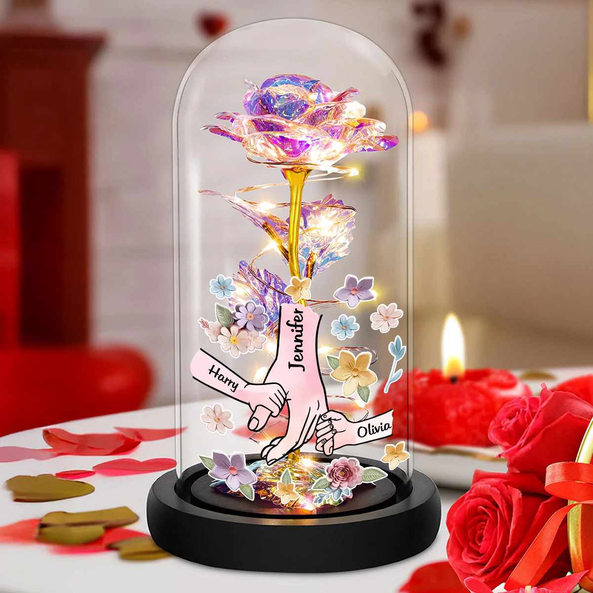 Mom You Hold My Hand Also My Heart - Personalized Custom Sparkly Rose - Image 2