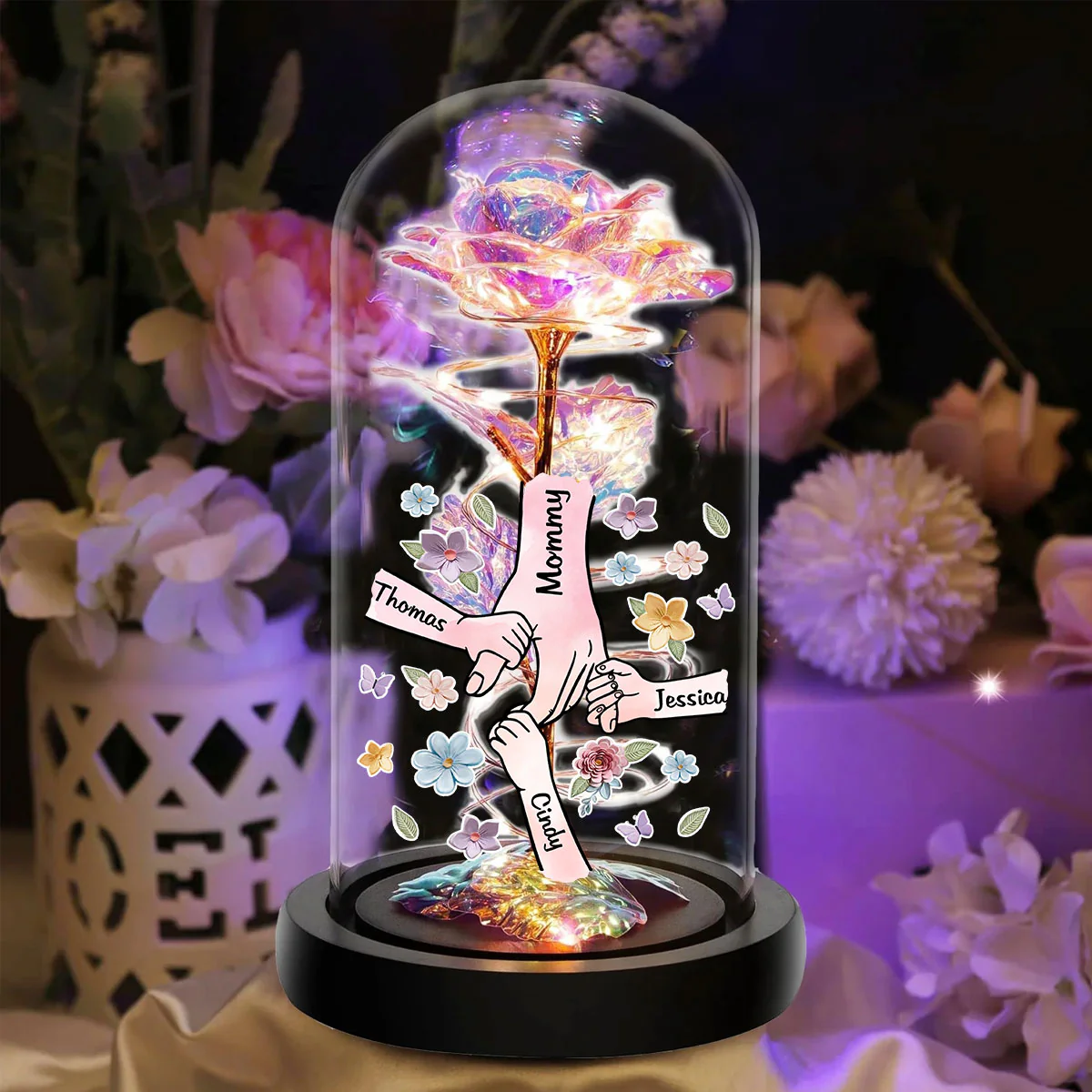 Mom You Hold My Hand Also My Heart - Personalized Custom Sparkly Rose - Image 5