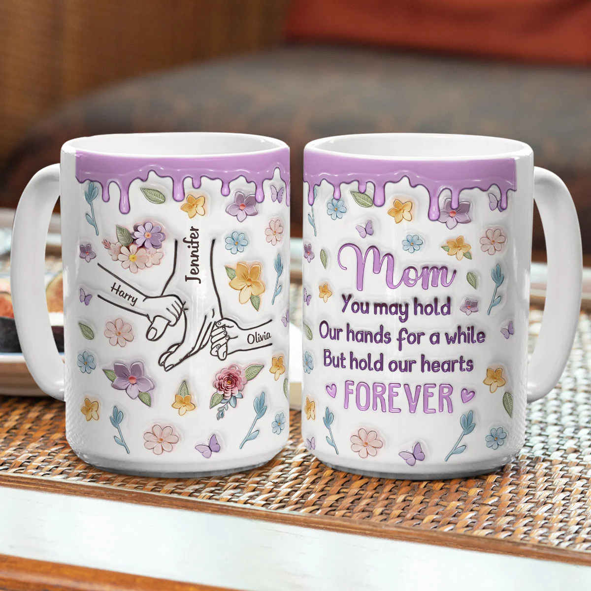 Mom, You Hold Our Hands And Our Hearts Forever - Personalized Custom 3D Inflated Effect Mug - Image 9