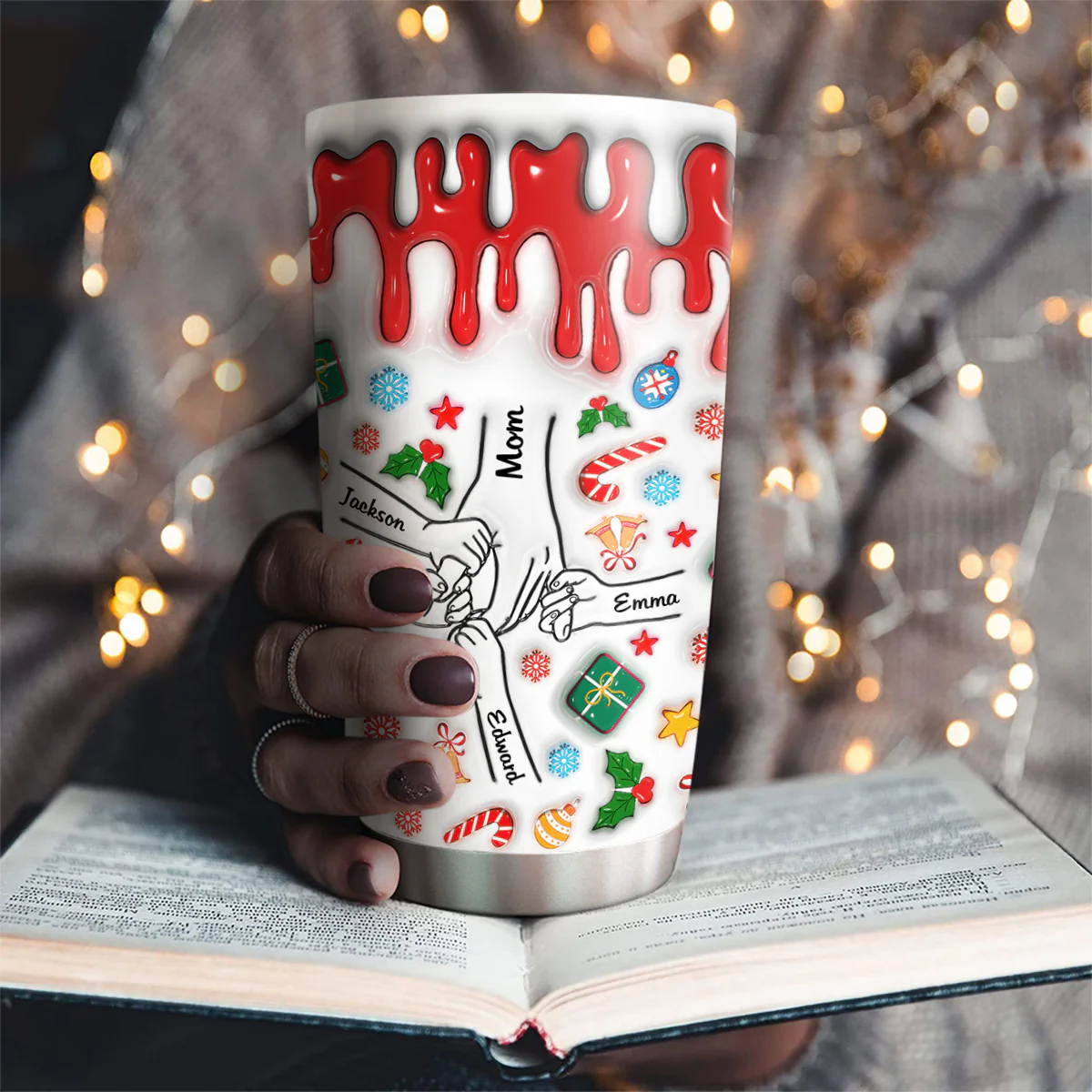 Mom, You Hold Our Hands And Our Hearts - Personalized Custom 3D Inflated Effect Tumbler - Image 2