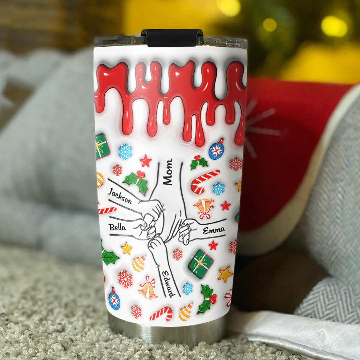 Mom, You Hold Our Hands And Our Hearts - Personalized Custom 3D Inflated Effect Tumbler - Image 3