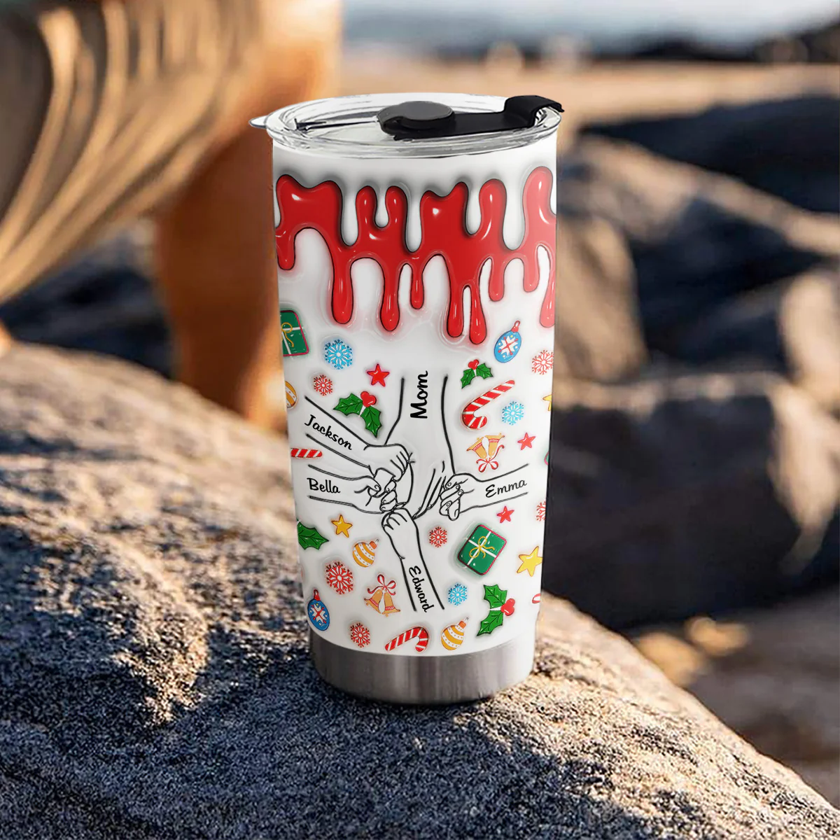 Mom, You Hold Our Hands And Our Hearts - Personalized Custom 3D Inflated Effect Tumbler - Image 4