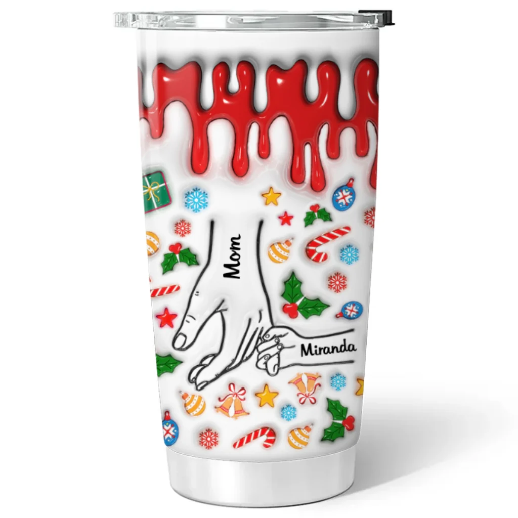 Mom, You Hold Our Hands And Our Hearts - Personalized Custom 3D Inflated Effect Tumbler - Image 5