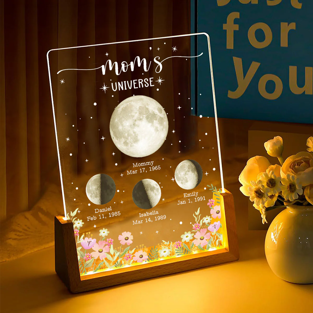 Momma Love Brighter Than Moon - Personalized Custom Plaque With Walnut Base - Image 7