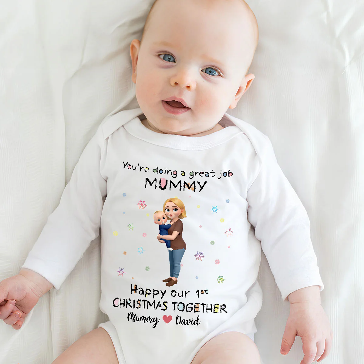 Mommy And Baby 1st Christmas - Personalized Custom Long Sleeve Baby Onesie - Image 4