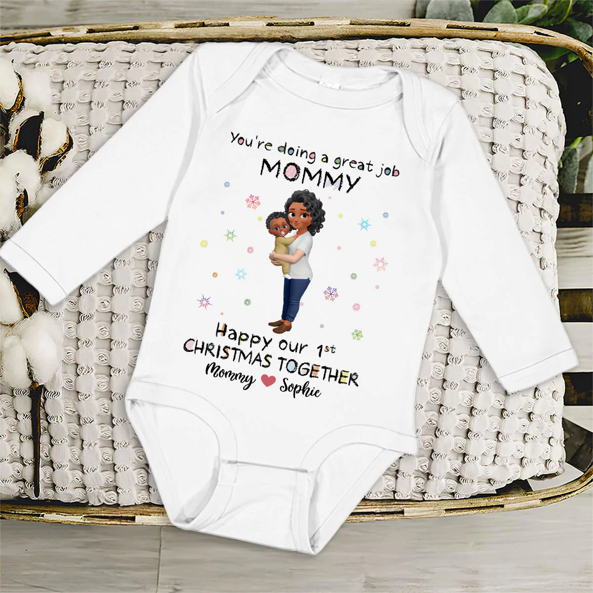 Mommy And Baby 1st Christmas - Personalized Custom Long Sleeve Baby Onesie - Image 5